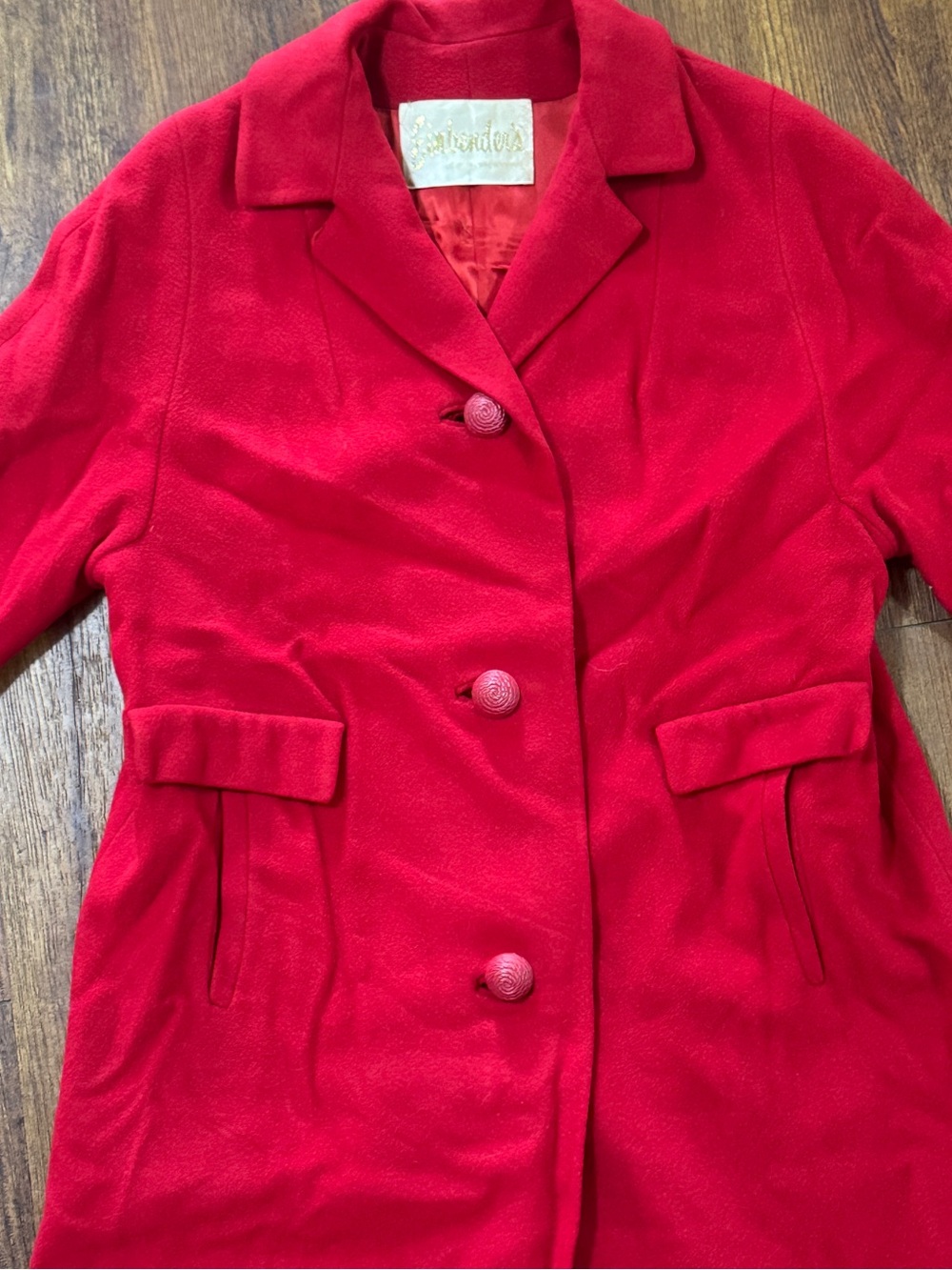 Vtg 60’s Red Cashmere Wool Coat -Classic Single-Breasted Jacket Einbender’s